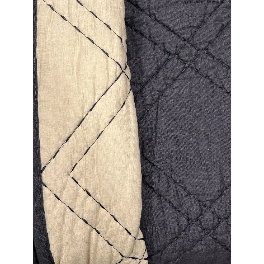 Brooks Brothers Cotton Slub Quilt FULL QUEEN Dark Blue Diamond Stitch Reversible